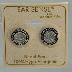 3For$20 Ear Sense Silver Black Hypo-Allergenic Earrings Stud